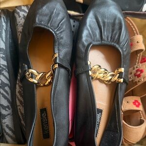 Kensie Black Flats with Gold Accent